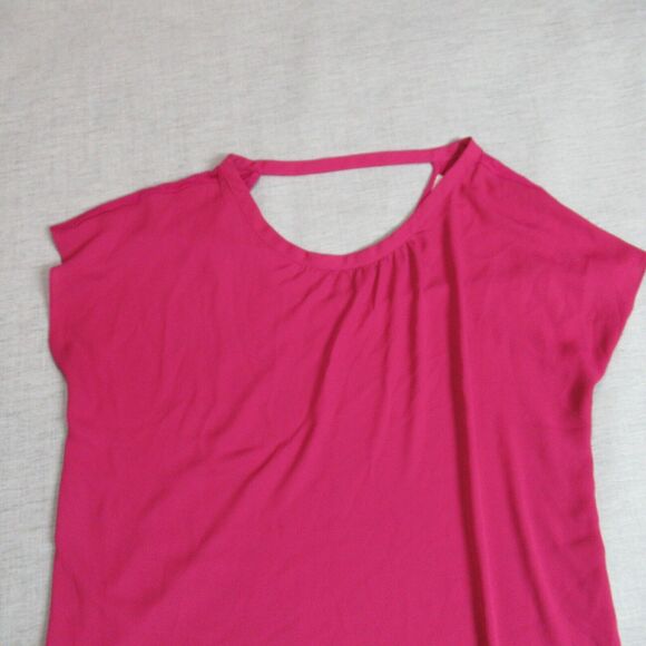 LOFT Outlet Top Womens Large Wine Round Neck Cap Sleeve Blouse Casual Career - Picture 2 of 10